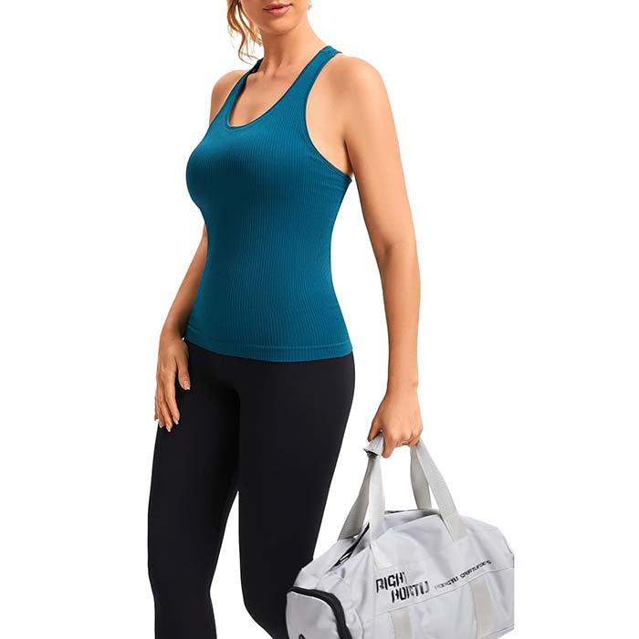 MathCat Seamless Workout Tops for Women with Built in Bra Athletic Tank Tops Yoga Runnning Workout Shirts Slim Fit