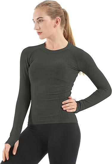 MATHCAT Women Seamless Workout Shirts-Quick Dry Gym Shirt Long Sleeve Running Outfit for Traning,Yoga and Pilates