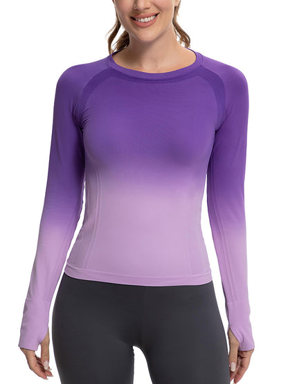 MATHCAT Seamless Gradient Running Long Sleeve Athletic Shirts