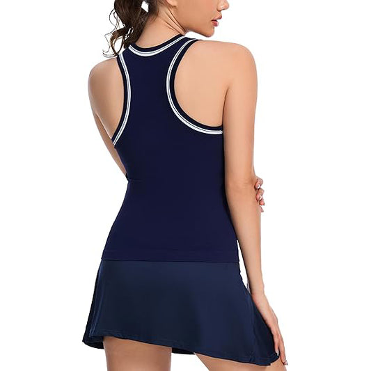 MATHCAT Women's Tennis Tank Tops Seamless Racerback High Neck Workout Tank With Built in Bra for Yoga, Pilates, Gym, Training