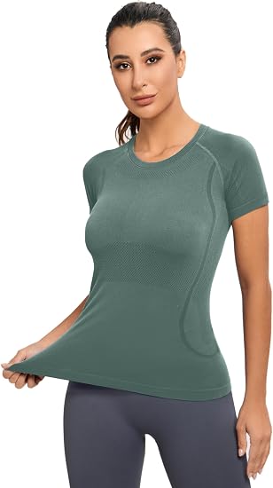MATHCAT Yoga Short Sleeve Shirts Soft Seamless Gym T-Shirts