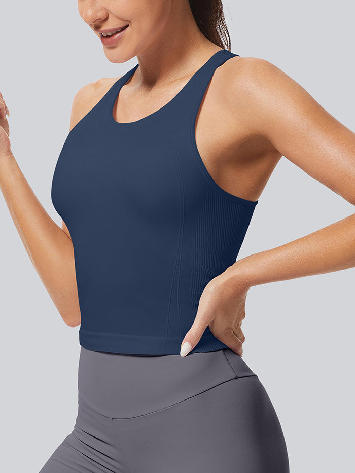 MATHCAT Ribbed Racerback Crop Workout Tank Top for Women with Built-in Bra