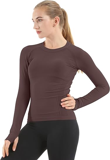 MATHCAT Women Seamless Workout Shirts-Quick Dry Gym Shirt Long Sleeve Running Outfit for Traning,Yoga and Pilates