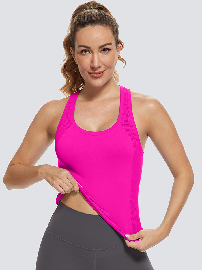 MathCat Women Racerback Seamless Running Tank Tops Workout Tops Hot Pink