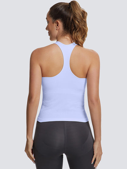 MathCat Ribbed Racerback Crop Workout Tank Top for Women with Built-in Bra