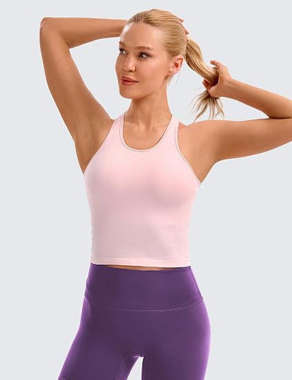 MathCat Longline Sports Bra for Women,Cropped Racerback Workout Tank Tops with Padded,Yoga Sports Bra with Mesh Ventilation