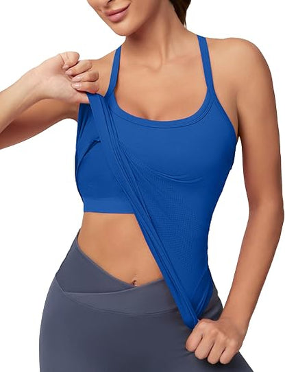 MATHCAT Women Seamless Racerback Athletic Running tank-Gym Tank With Built in Bra-Suitable for Yoga, Gym,Pilates