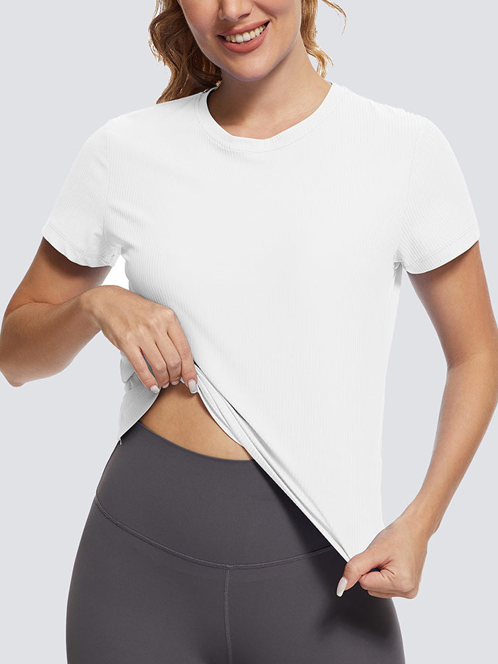 MathCat Cross Hem Workout Shirts Ribbed Seamless Sports White