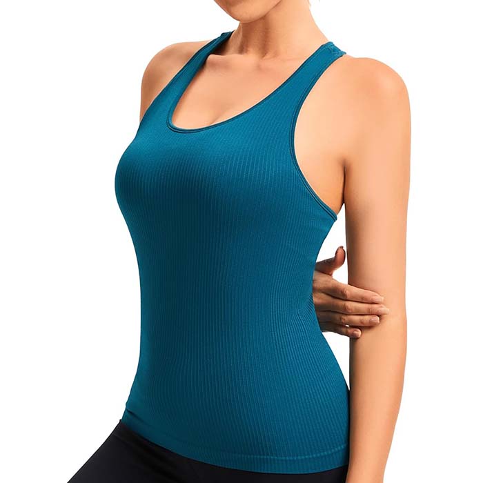 MathCat Seamless Workout Tops for Women with Built in Bra Athletic Tank Tops Yoga Runnning Workout Shirts Slim Fit