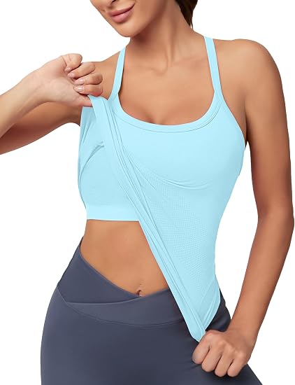 MATHCAT Women Seamless Racerback Athletic Running tank-Gym Tank With Built in Bra-Suitable for Yoga, Gym,Pilates