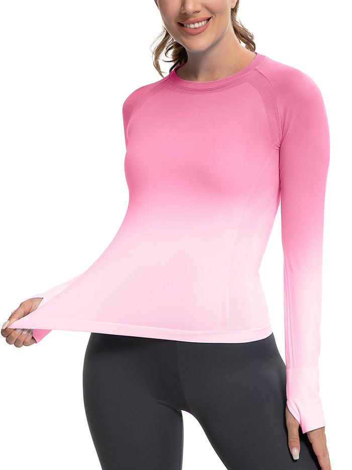 MATHCAT Seamless Gradient Running Long Sleeve Athletic Shirts
