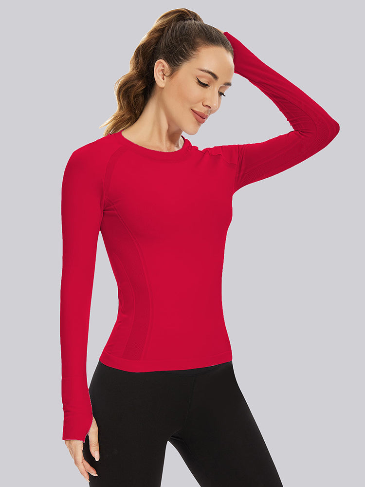 MathCat Quick Dry Gym Athletic Long Sleeve Workout Shirts Red