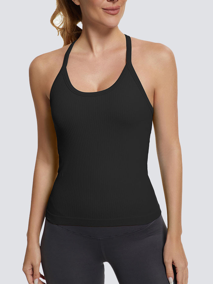 MATHCAT Ribbed Soft Seamless Workout Racerback Gym Tank Tops with Built-in Bra