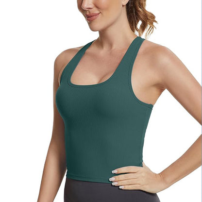 MATHCAT Square Collar Sleeveless Ribbed workout tank top with Built-in Bra