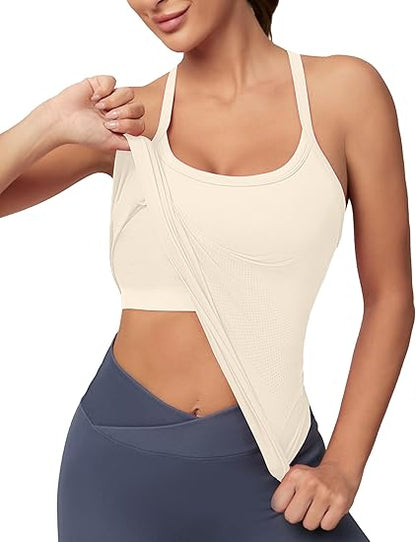 MATHCAT Women Seamless Racerback Athletic Running tank-Gym Tank With Built in Bra-Suitable for Yoga, Gym,Pilates