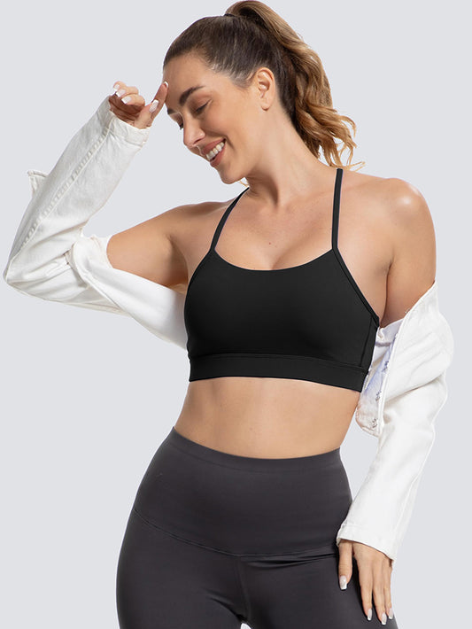 MathCat Women Spaghetti Thin Strap Padded Racerback Sports Bra Running Tank Top Black