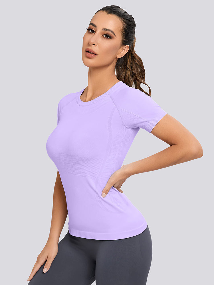 MathCat Yoga Short Sleeve Shirts Soft Seamless Gym T-Shirts Purple – Mathcat