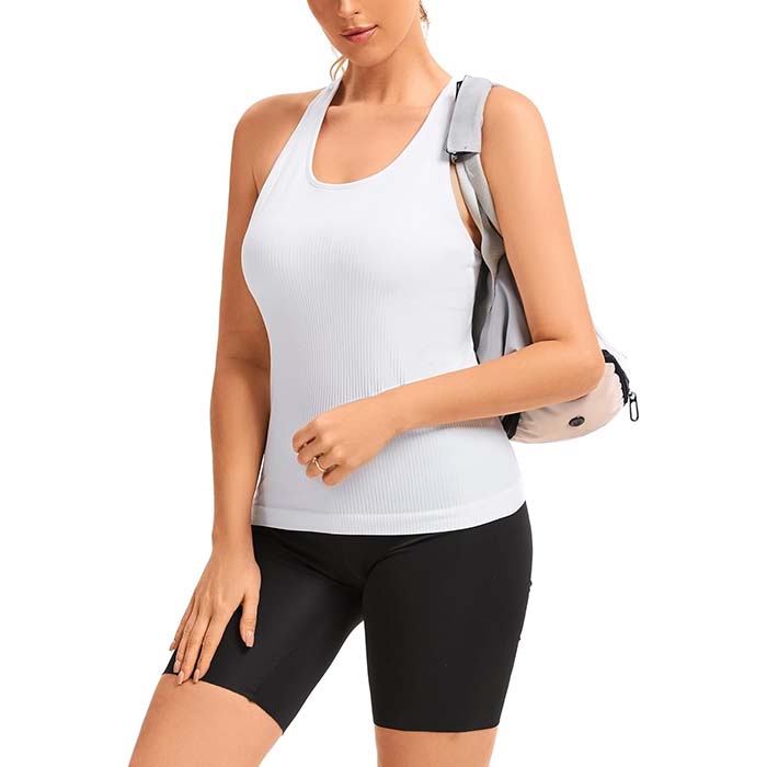 MathCat Seamless Workout Tops for Women with Built in Bra Athletic Tank Tops Yoga Runnning Workout Shirts Slim Fit
