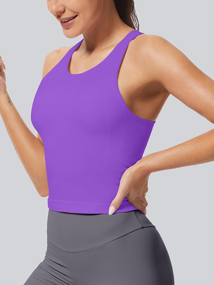 MATHCAT Ribbed Racerback Crop Workout Tank Top for Women with Built-in Bra