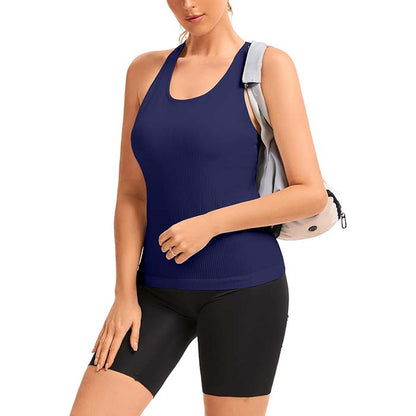 MathCat Seamless Workout Tops for Women with Built in Bra Athletic Tank Tops Yoga Runnning Workout Shirts Slim Fit