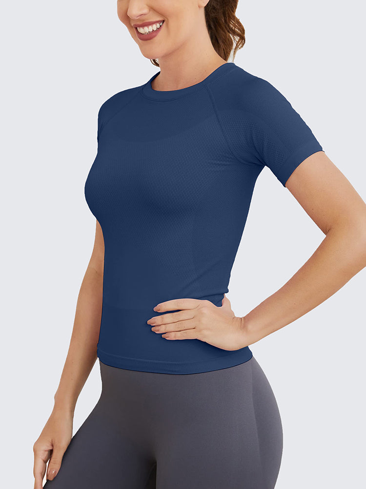 MathCat Seamless Soft Workout Tops T-shirt Navy