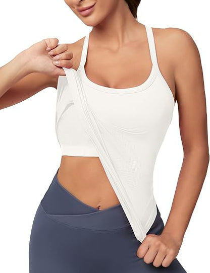 MATHCAT Women Seamless Racerback Athletic Running tank-Gym Tank With Built in Bra-Suitable for Yoga, Gym,Pilates
