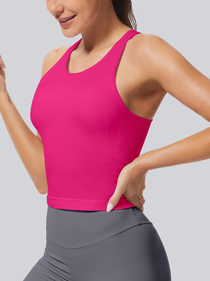 MATHCAT Ribbed Racerback Crop Workout Tank Top for Women with Built-in Bra