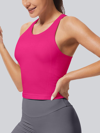 MATHCAT Ribbed Racerback Crop Workout Tank Top for Women with Built-in Bra
