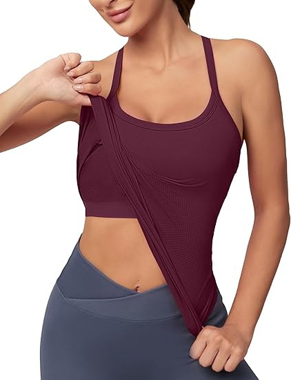 MATHCAT Women Seamless Racerback Athletic Running tank-Gym Tank With Built in Bra-Suitable for Yoga, Gym,Pilates