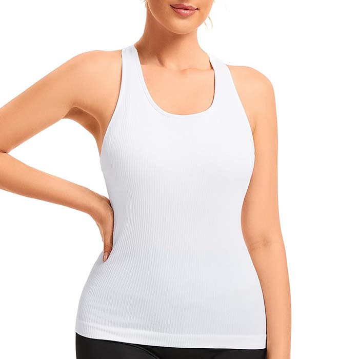 MathCat Seamless Workout Tops for Women with Built in Bra Athletic Tank Tops Yoga Runnning Workout Shirts Slim Fit