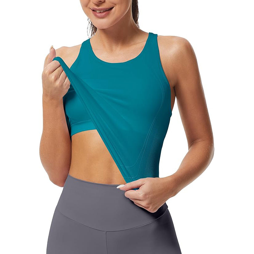 MATHCAT Ribbed Racerback Crop Workout Tank Top for Women with Built-in Bra