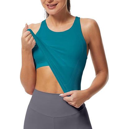 MATHCAT Ribbed Racerback Crop Workout Tank Top for Women with Built-in Bra
