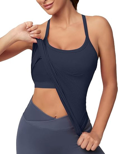 MATHCAT Women Seamless Racerback Athletic Running tank-Gym Tank With Built in Bra-Suitable for Yoga, Gym,Pilates