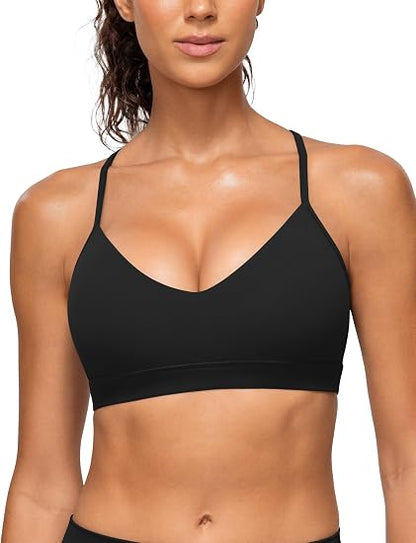 MATHCAT Women's Y Back Sports Bra V Neck Thin Straps Yoga Top | Light Support, Removable Pads, Yoga, Extremely Soft, Wireless Camisole, Spaghetti Strap, for Lounging, Pilates