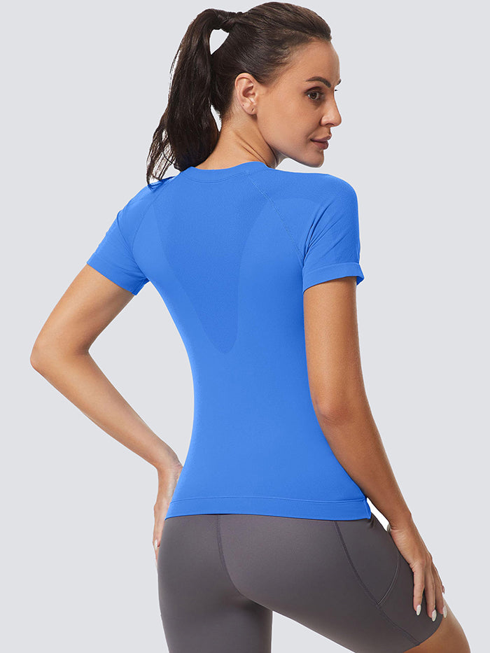 MathCat Slim Cross Hem Compression Workout T-shirt Lake Blue