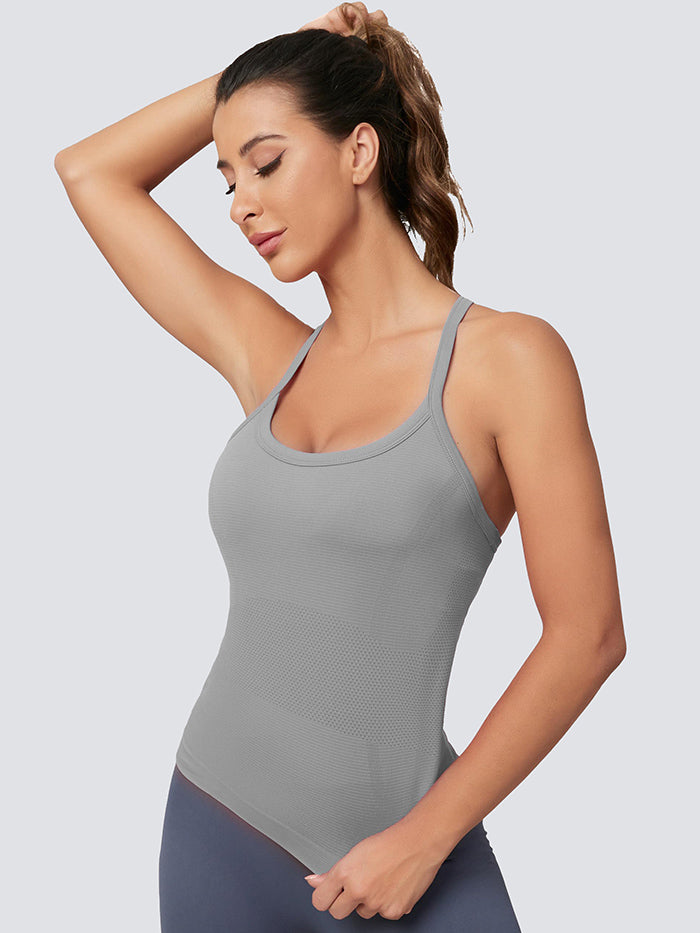 MATHCAT Women Seamless Racerback Athletic Running tank-Gym Tank With Built in Bra-Suitable for Yoga, Gym,Pilates