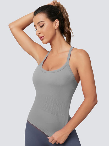 MATHCAT Women Seamless Racerback Athletic Running tank-Gym Tank With Built in Bra-Suitable for Yoga, Gym,Pilates