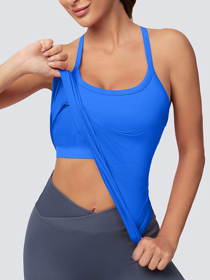 MATHCAT Women Seamless Racerback Athletic Running tank-Gym Tank With Built in Bra-Suitable for Yoga, Gym,Pilates