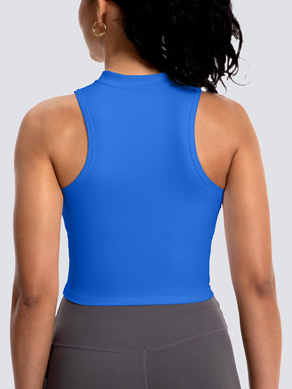 MathCat Half Zipper Racerback Crop Workout Tank Tops Lakeblue