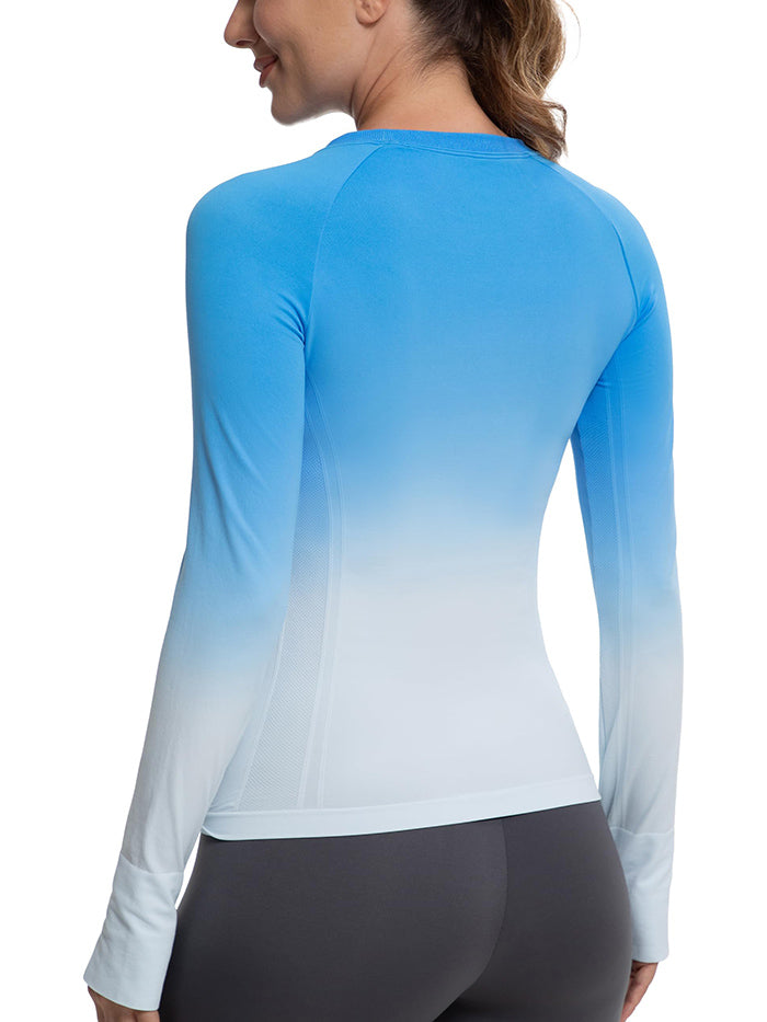 MATHCAT Seamless Gradient Running Long Sleeve Athletic Shirts
