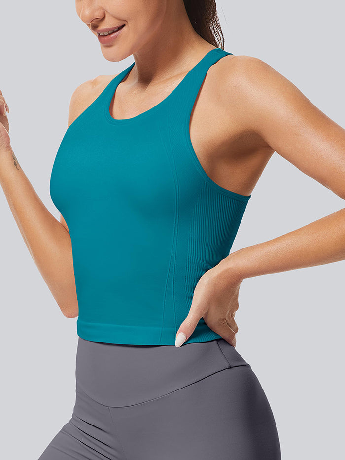 MATHCAT Ribbed Racerback Crop Workout Tank Top for Women with Built-in Bra