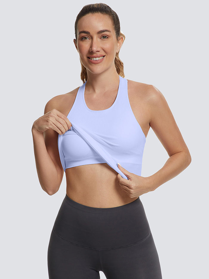 MathCat Ribbed Racerback Crop Workout Tank Top for Women with Built-in Bra