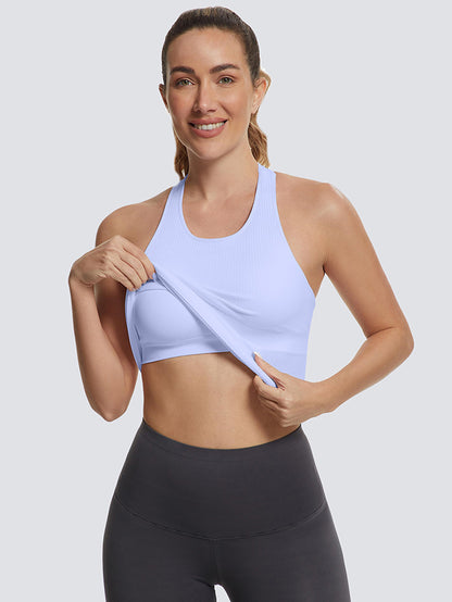 MathCat Ribbed Racerback Crop Workout Tank Top for Women with Built-in Bra