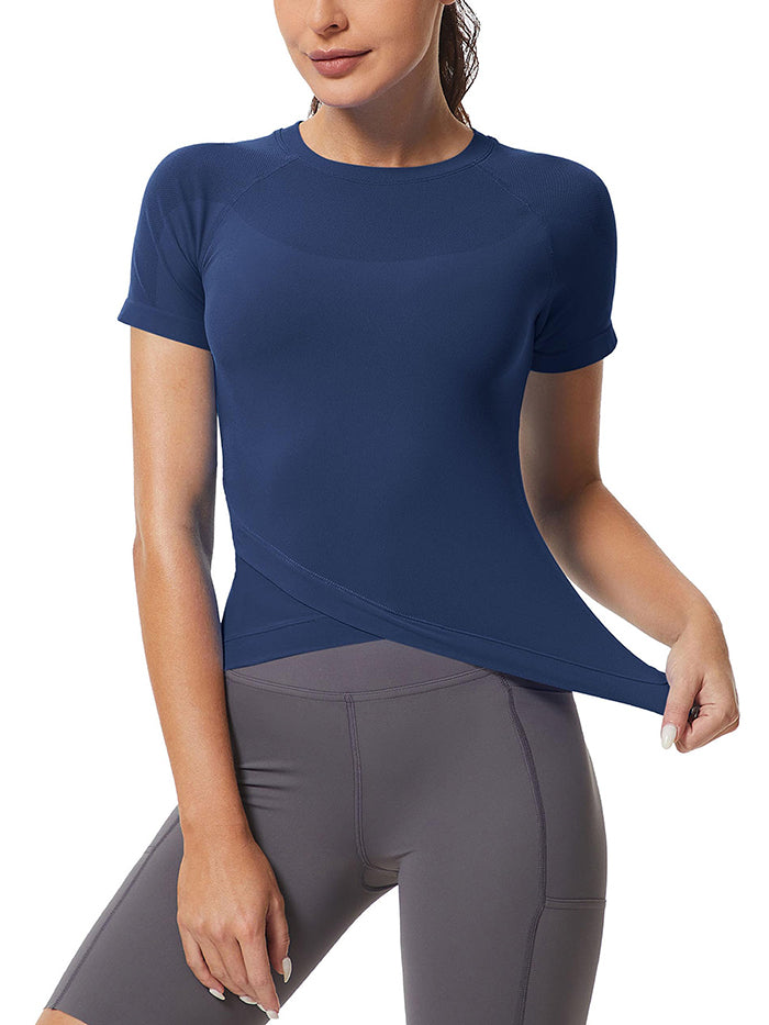 MathCat Slim Cross Hem Compression Workout T-shirt Navy