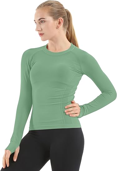 MATHCAT Women Seamless Workout Shirts-Quick Dry Gym Shirt Long Sleeve Running Outfit for Traning,Yoga and Pilates