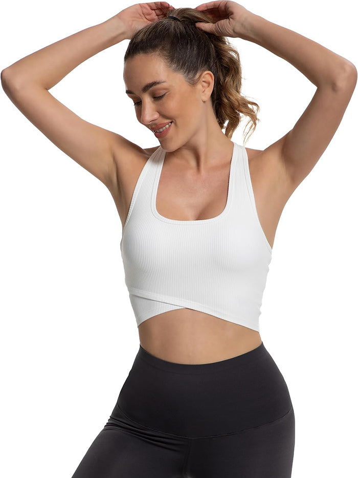 MATHCAT Cross Hem Crop Sports Bras with Built in Bra