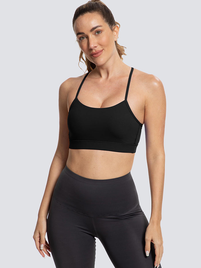 MathCat Women Spaghetti Thin Strap Padded Racerback Sports Bra Running Tank Top Black