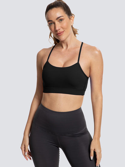 MathCat Women Spaghetti Thin Strap Padded Racerback Sports Bra Running Tank Top Black
