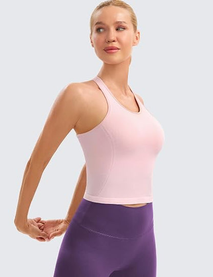 MathCat Longline Sports Bra for Women,Cropped Racerback Workout Tank Tops with Padded,Yoga Sports Bra with Mesh Ventilation