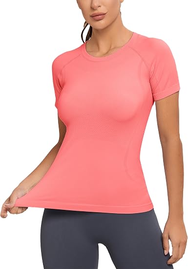 MATHCAT Yoga Short Sleeve Shirts Soft Seamless Gym T-Shirts